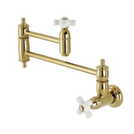 Kingston Brass KS3102PX Two-Handle Wall Mount Pot Filler, Polished Brass KS3102PX
